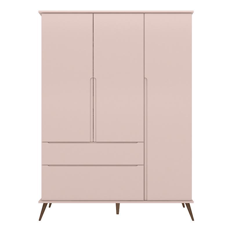 Jogo de Quarto Infantil Retrô Melinda Guarda Roupa e Cômoda com Porta Rosê - Phoenix Baby