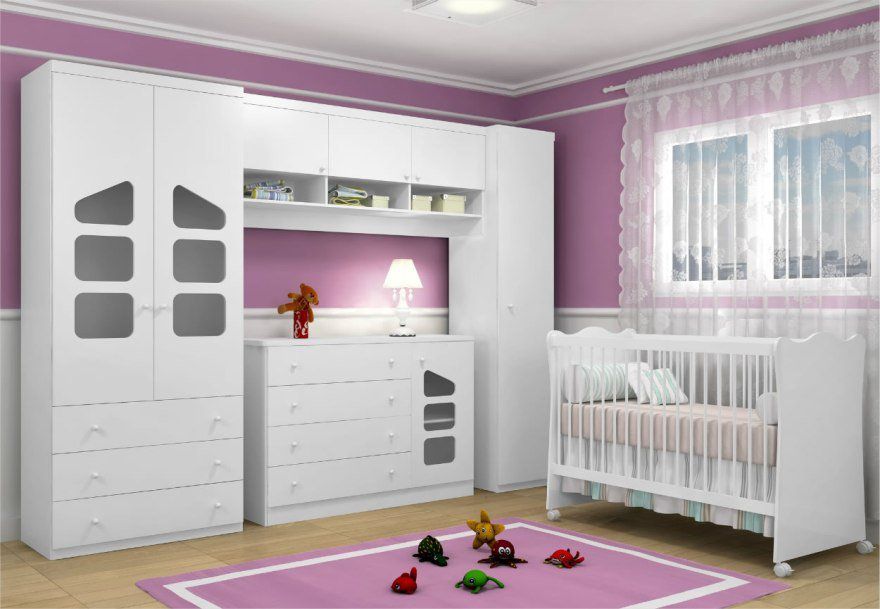 Quarto Infantil 05 Peças Eloísa com Berço e Cômoda Branco - Phoenix Baby