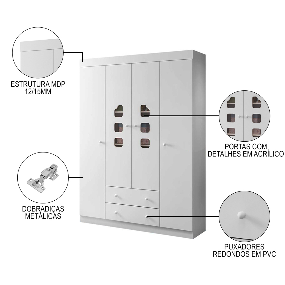 Quarto Infantil 3 Peças com Poltrona Amamentação Cecilia Sintético Branco - Phoenix
