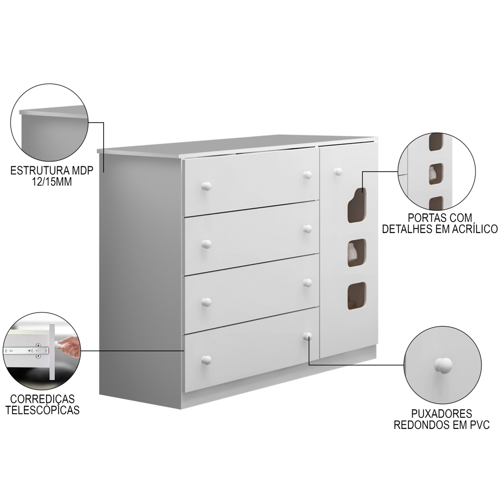 Quarto Infantil 3 Peças com Poltrona Amamentação Cecilia Sintético Branco - Phoenix
