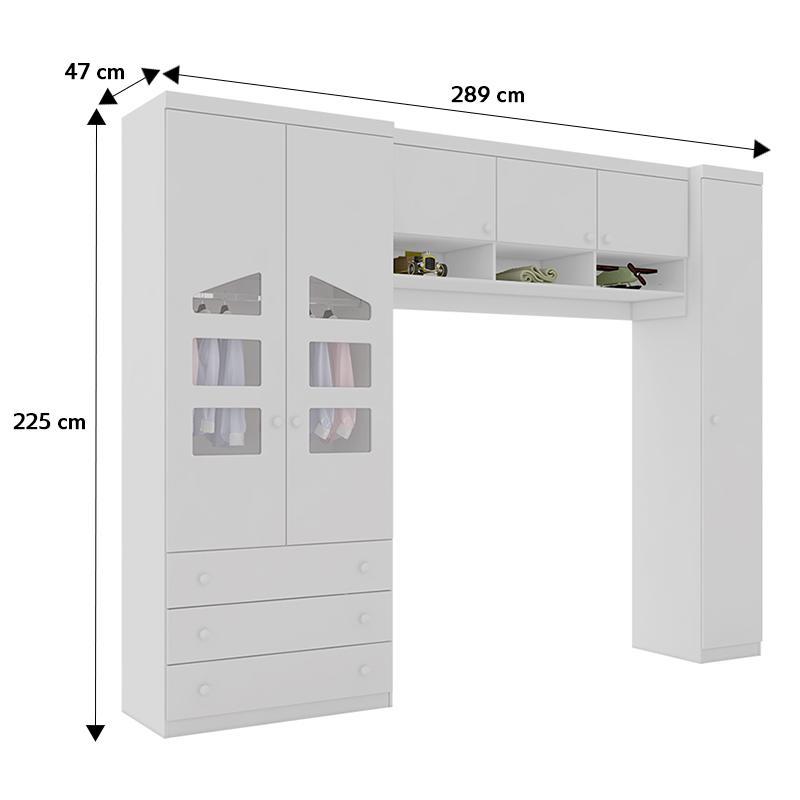 Quarto Modulado Infantil Eloisa 3 Portas e Ponte Aérea Branco - Phoenix Baby