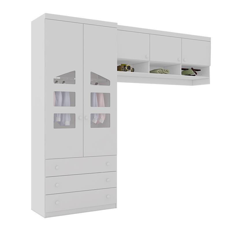 Quarto Modulado Infantil Eloisa com Guarda Roupa 2 Portas e Ponte Aérea Branco - Phoenix Baby