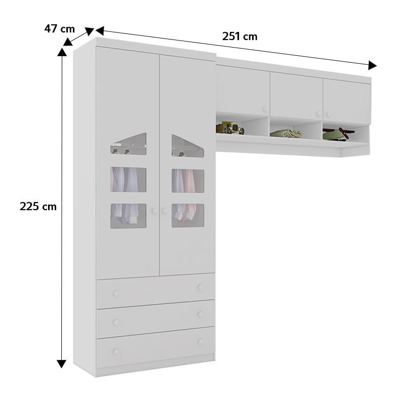 Quarto Modulado Infantil Eloisa com Guarda Roupa 2 Portas e Ponte Aérea Branco - Phoenix Baby