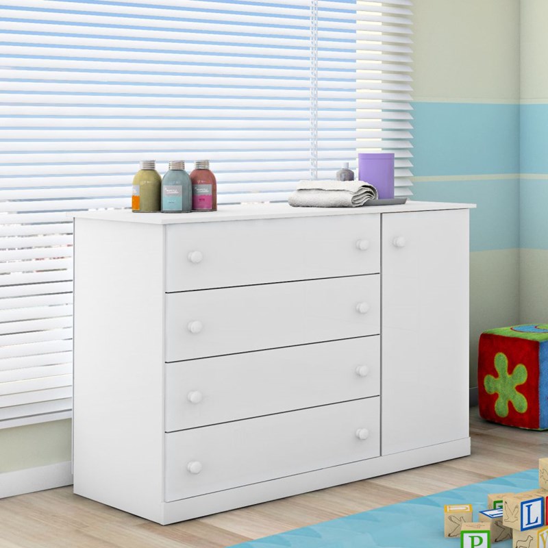 Cômoda Infantil Helena 01 Porta e 04 Gavetas Branco - Phoenix