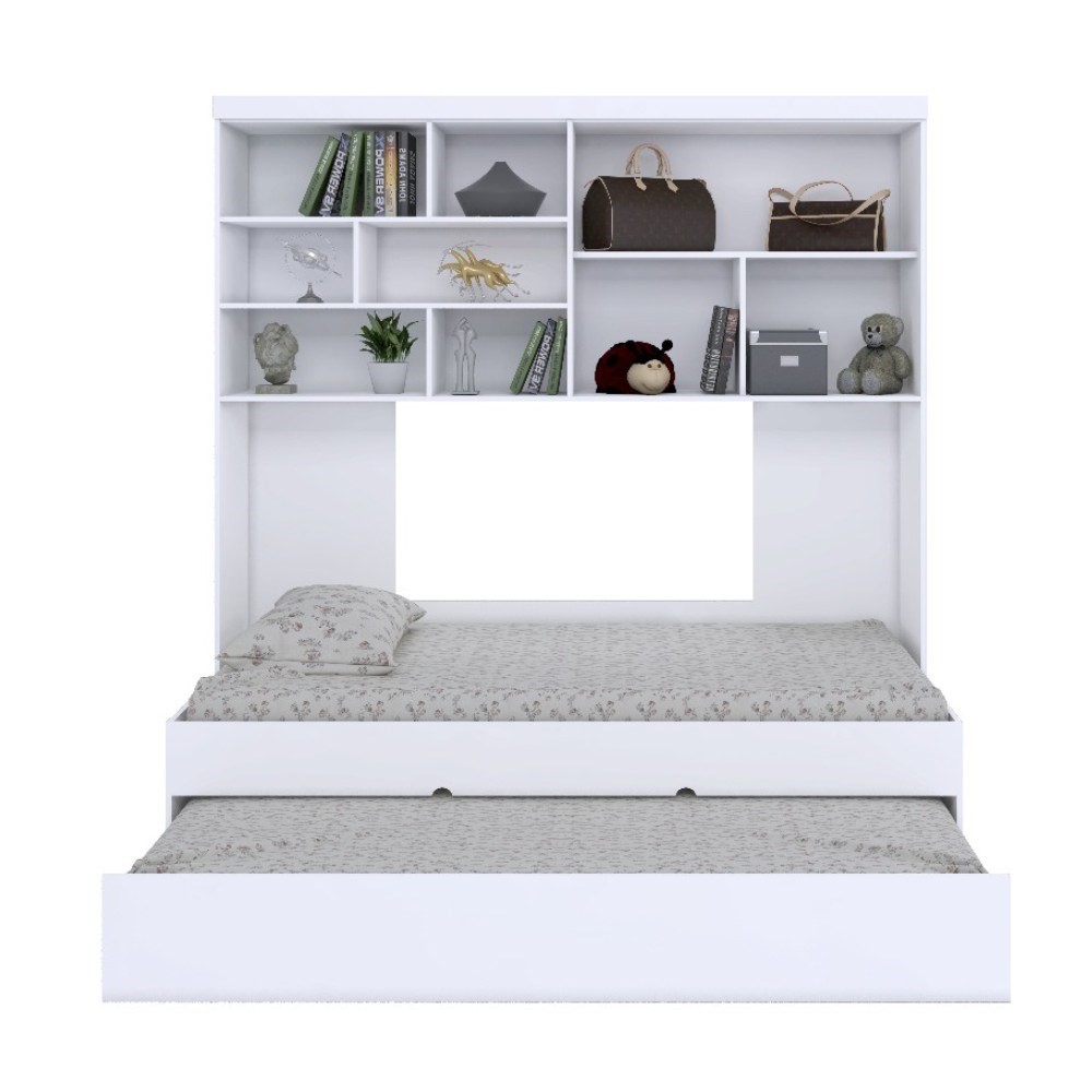 Quarto Infantil Chiara Guarda Roupa Aéreo 2 Portas e Cama com Auxiliar Branco - Phoenix