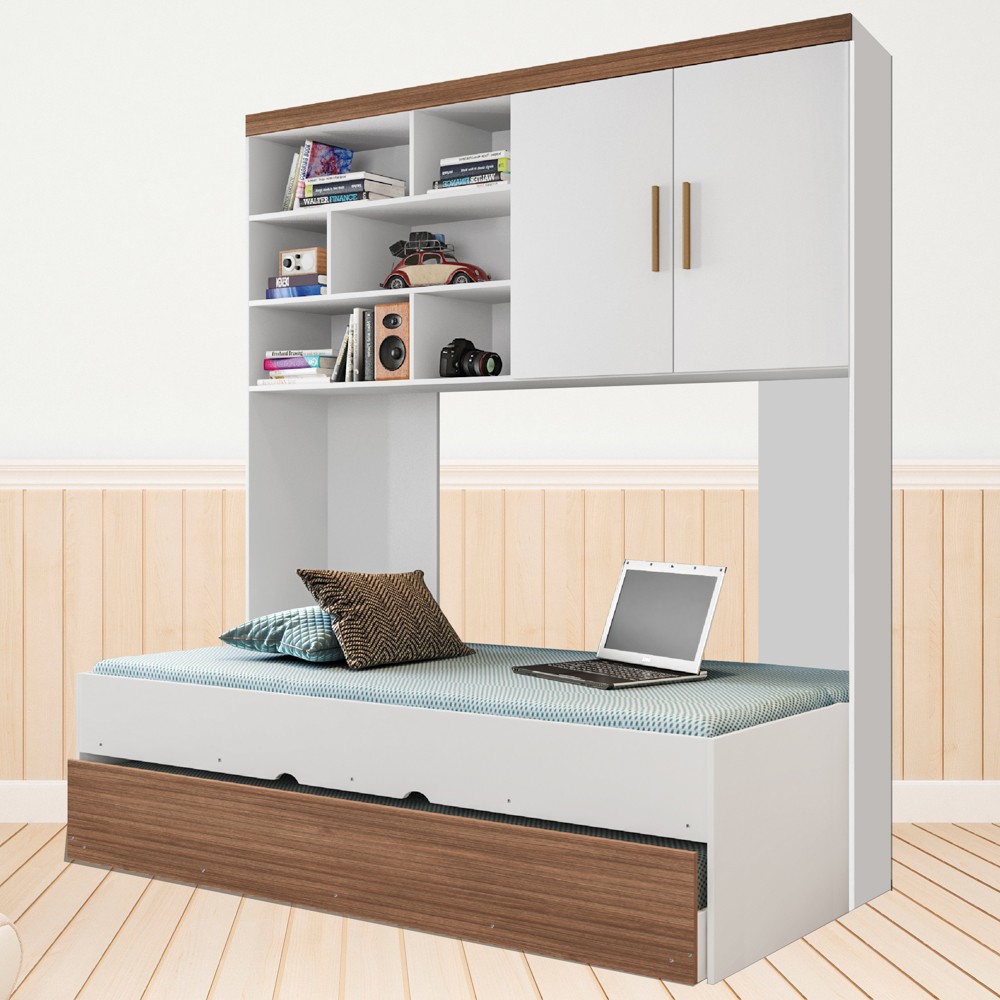 Quarto Infantil Modulado 2 Portas Com Bicama Chiara Carvalho/Branco - Phoenix