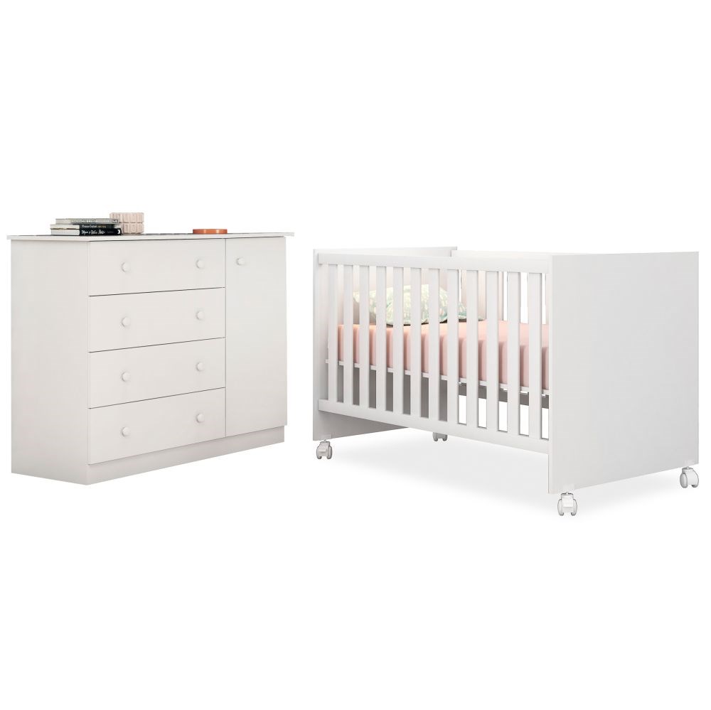 Quarto de Bebê Cômoda Helena e Berço Doce Sonho Branco - Phoenix