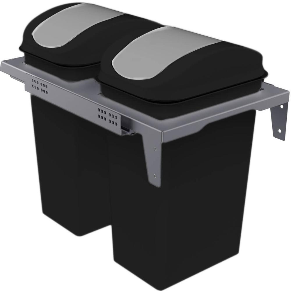 Lixeira Dupla Deslizante 15L Flat Cozinha Aço Pintado Preto