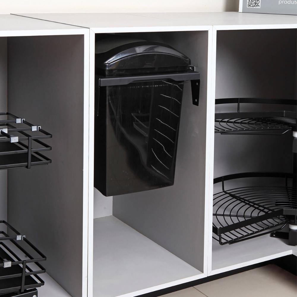 Lixeira Dupla Deslizante 15L Flat Cozinha Aço Pintado Preto