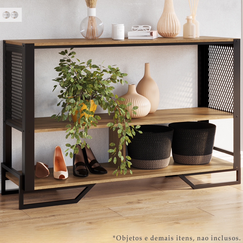 Aparador 130 Cm Estilo Industrial 2 Prateleiras Telado 1021 Preto Mell PP