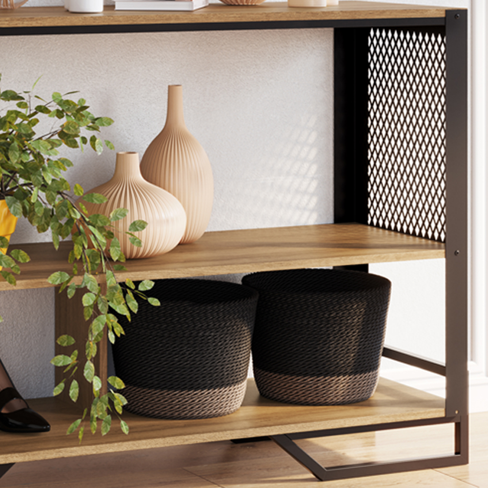 Aparador 130 Cm Estilo Industrial 2 Prateleiras Telado 1021 Preto Mell PP