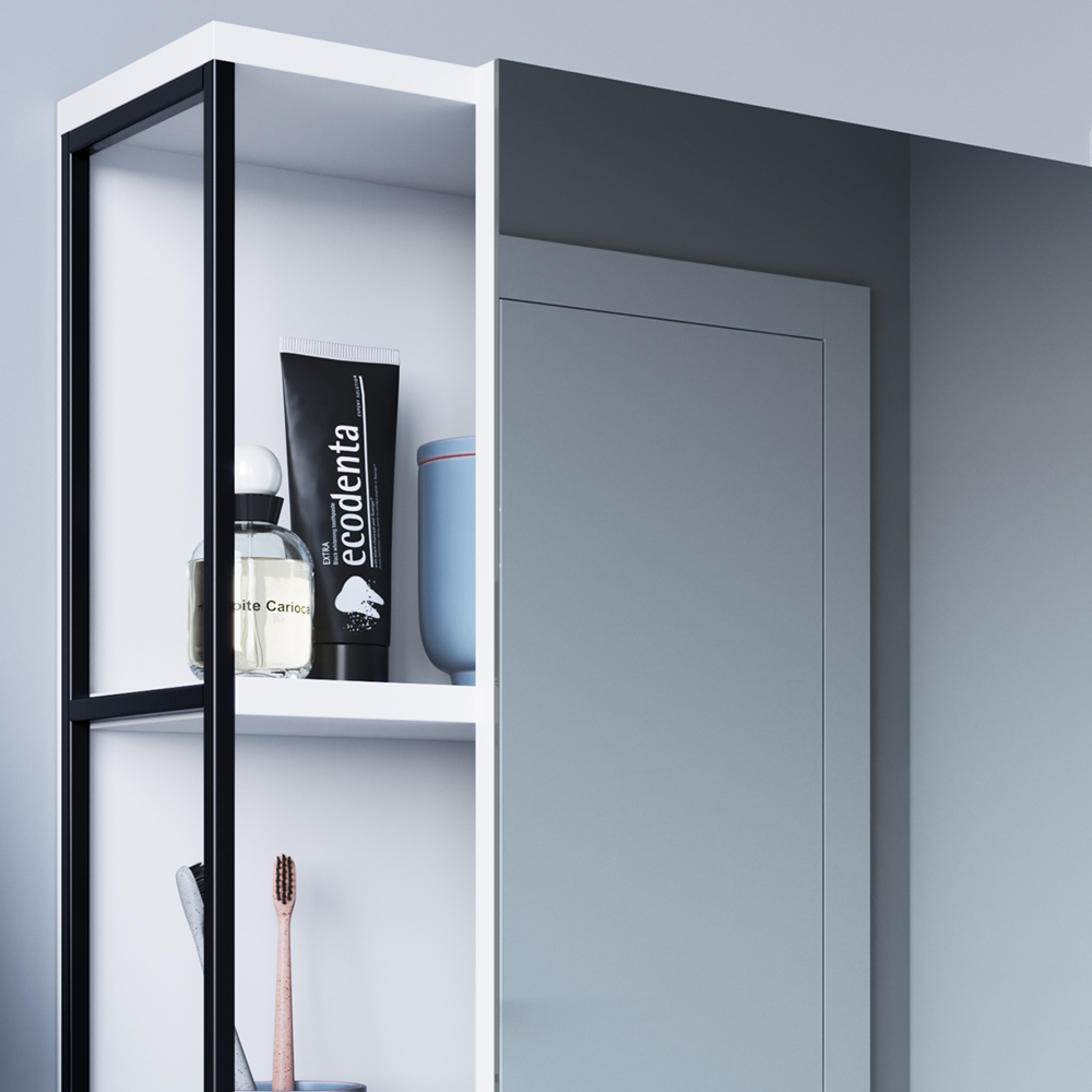 Armario Para Banheiro 60 cm Com Espelho Preto Branco P1015 PP