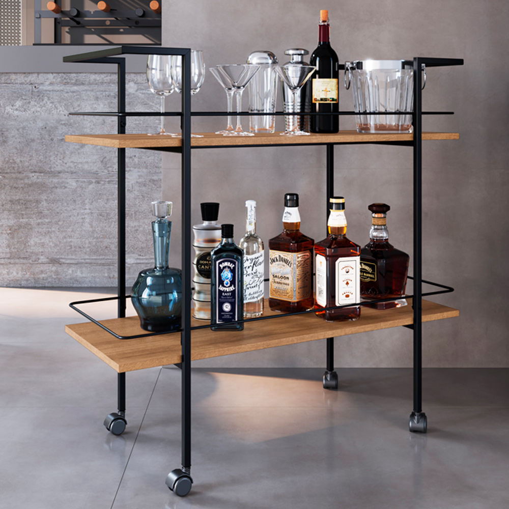 Carrinho Bar Industrial Com Rodizios P1036 Mell Preto PP Milani Store