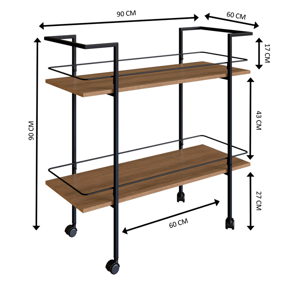Carrinho Bar Industrial Com Rodizios P1036 Mell Preto PP Milani Store
