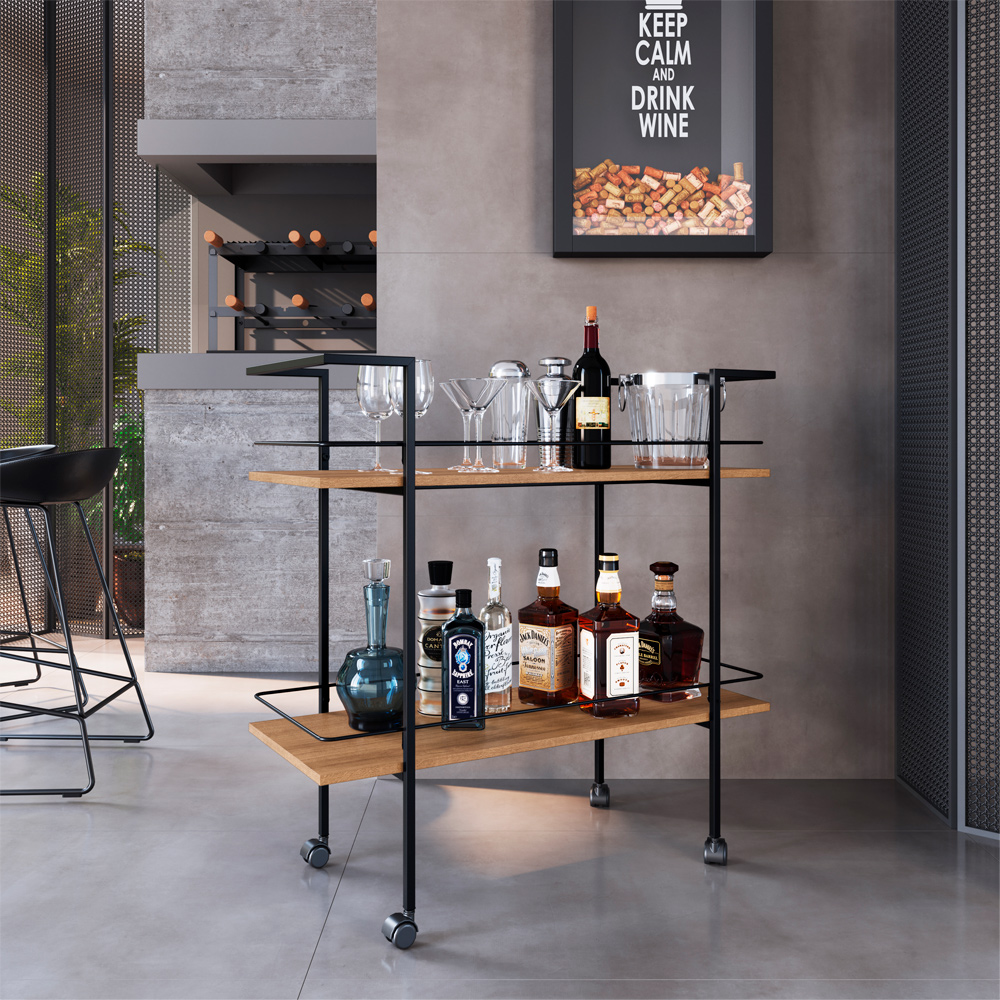 Carrinho Bar Industrial Com Rodizios P1036 Mell Preto PP Milani Store