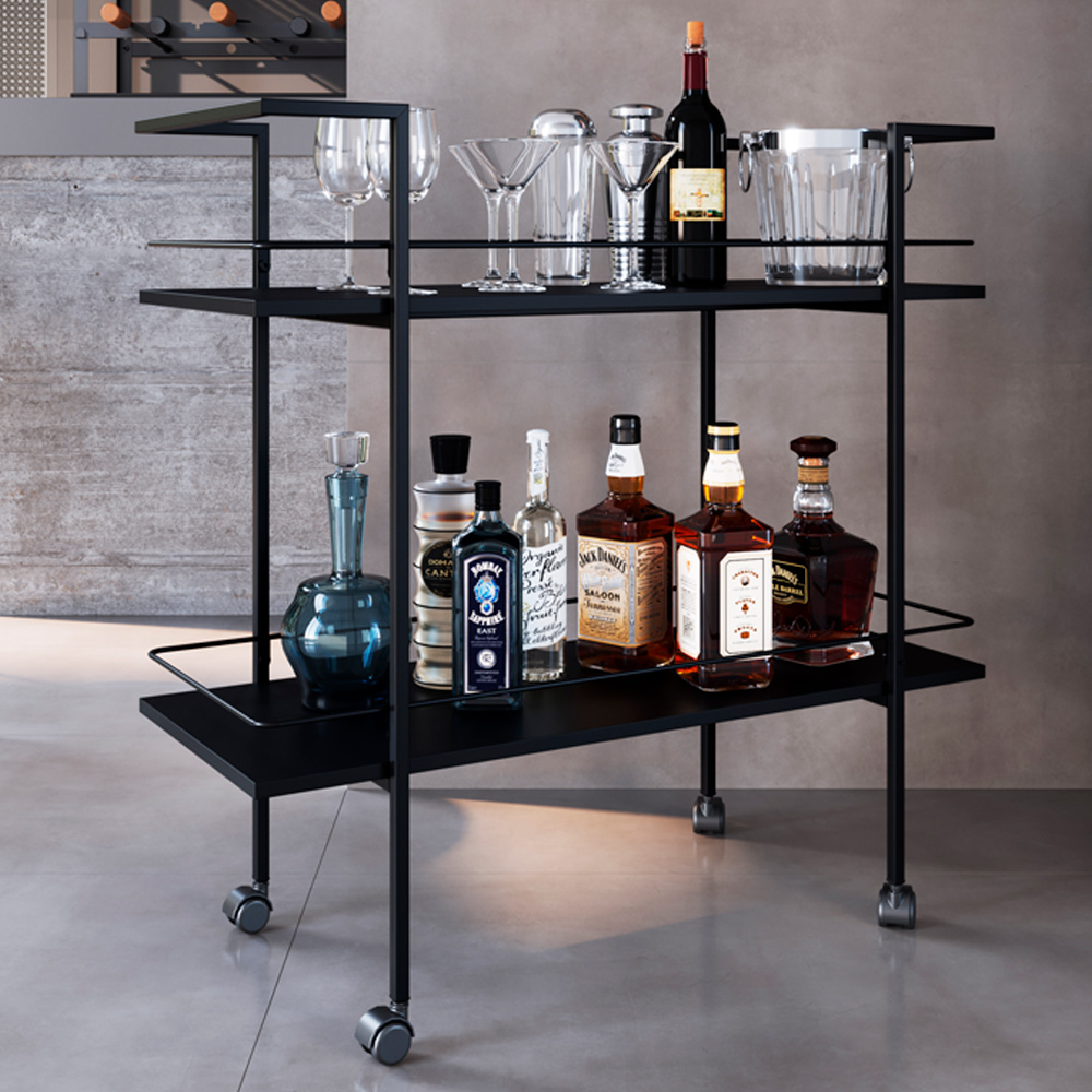 Carrinho Bar Industrial Com Rodizios P1036 Preto PP Milani Store