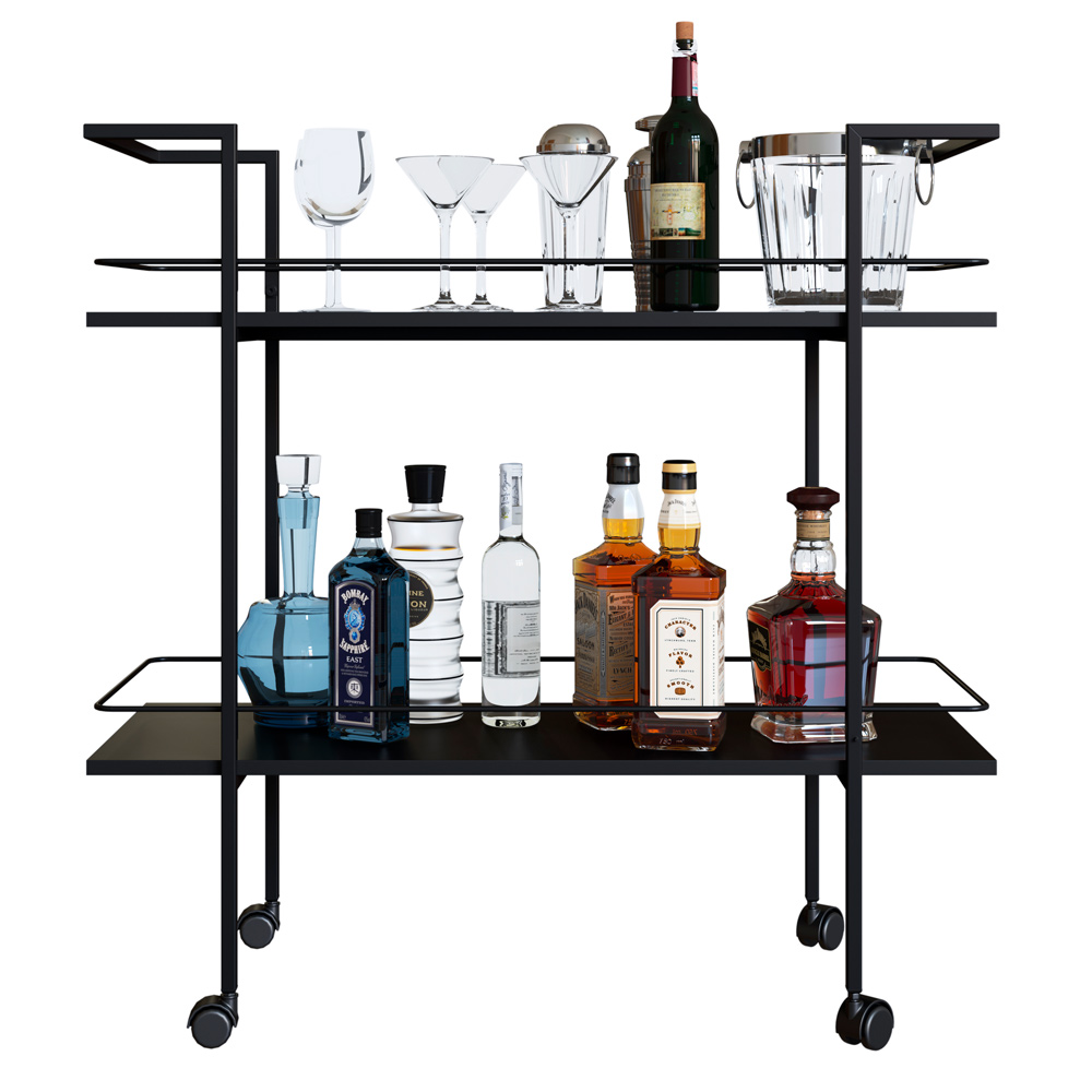 Carrinho Bar Industrial Com Rodizios P1036 Preto PP Milani Store