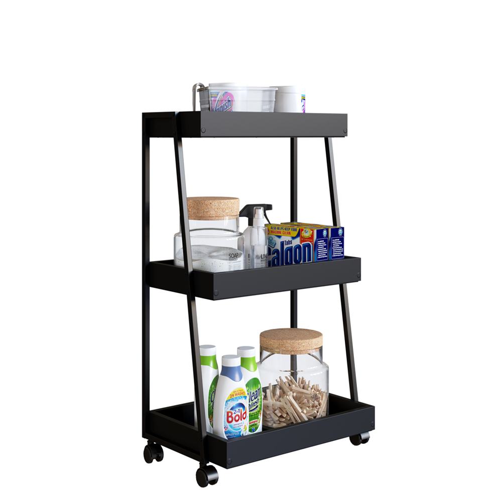 Carrinho Organizador Multiuso 03 Prateleiras P1032 Preto PP Milani Store