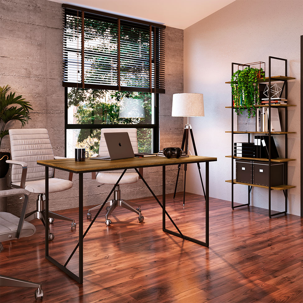 Conjunto de Escrivaninha com Estante Steel Wood Noce Oro e Preto 186 cm