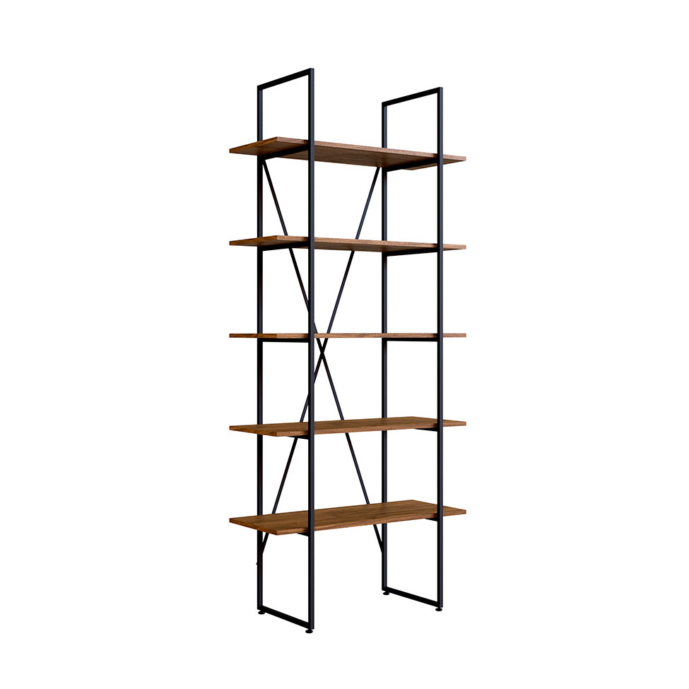 Conjunto de Escrivaninha com Estante Steel Wood Noce Oro e Preto 186 cm