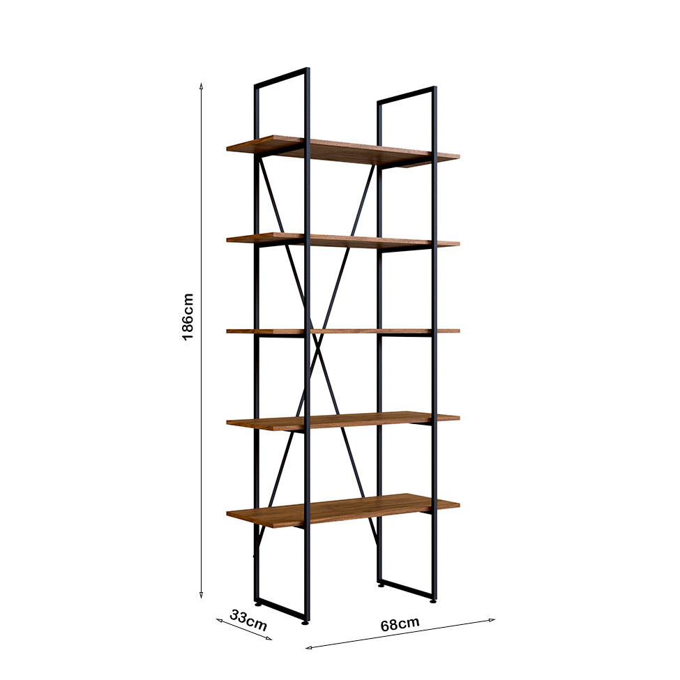 Conjunto de Escrivaninha com Estante Steel Wood Noce Oro e Preto 186 cm
