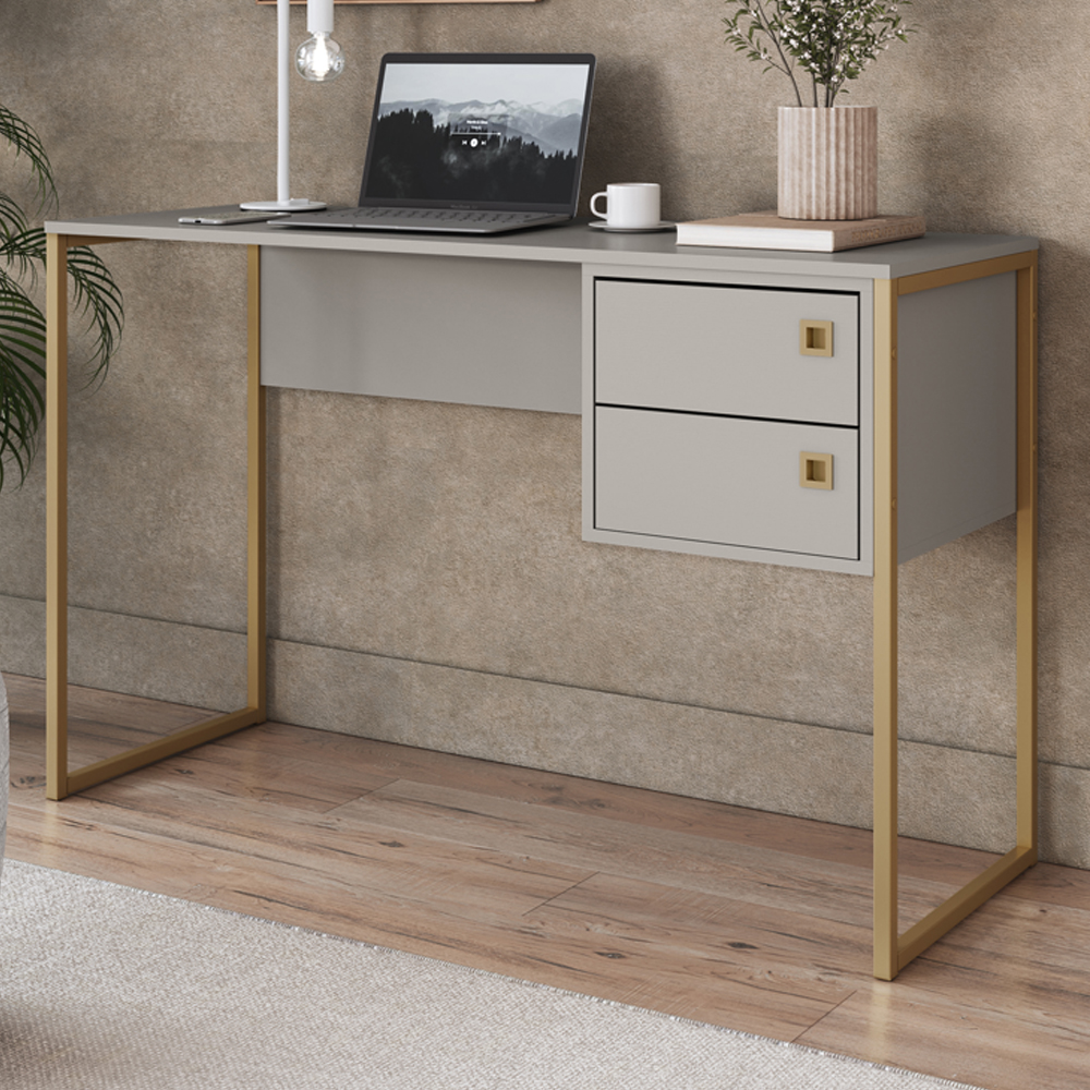 Escrivaninha 2 Gavetas 120 cm P1012 Arenas Dourado PP Milani Store