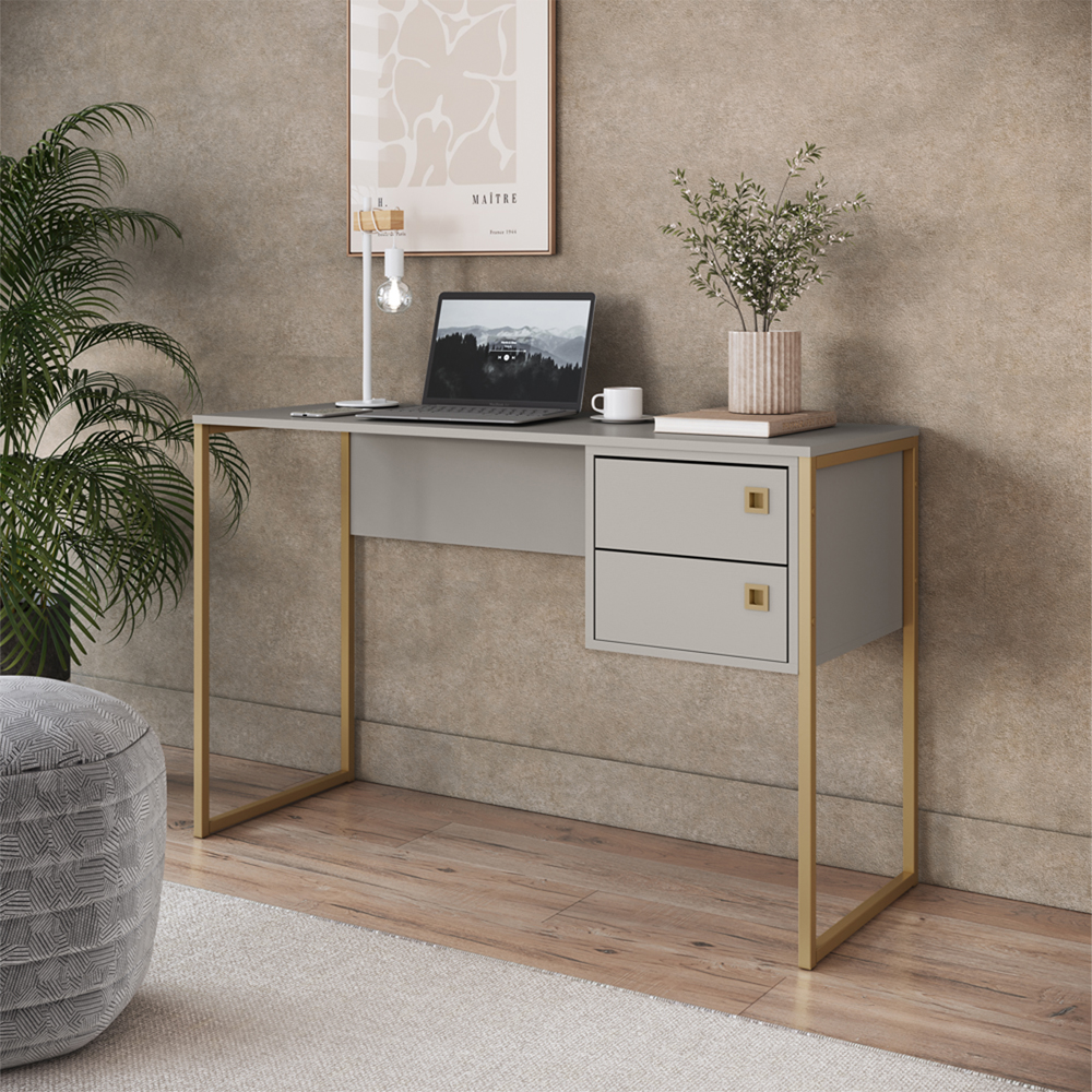 Escrivaninha 2 Gavetas 120 cm P1012 Arenas Dourado PP Milani Store