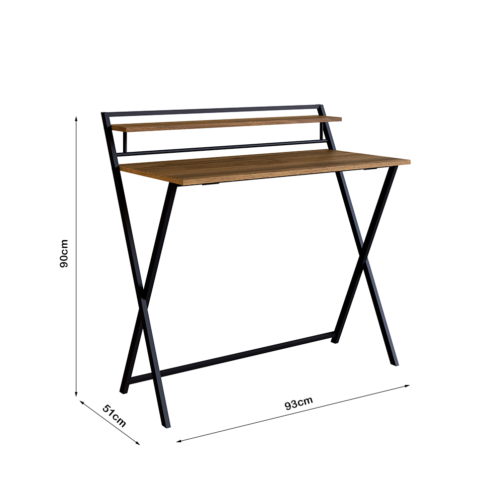 Escrivaninha Dobrável Steel Wood Noce Oro e Preta