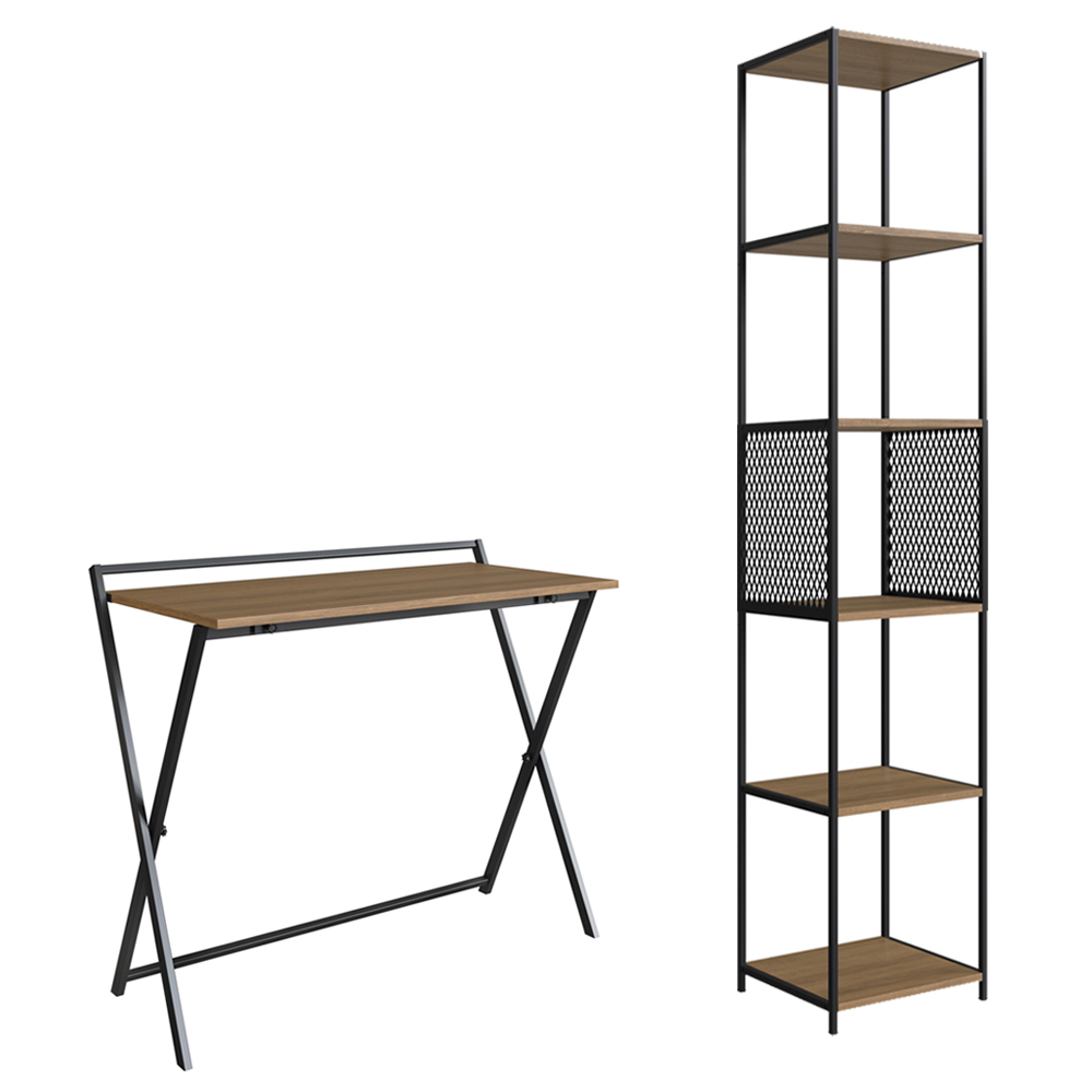 Escrivaninha Dobravel Estante 180 Cm Industrial 22X23 Preto Mell PP
