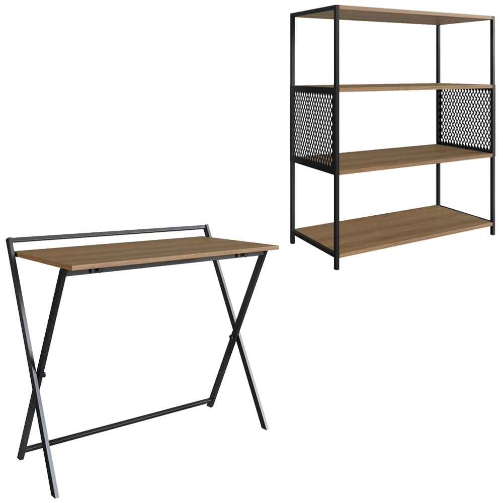 Escrivaninha Dobravel Estante 94X77 Cm Industrial 22X24 Preto Mell PP