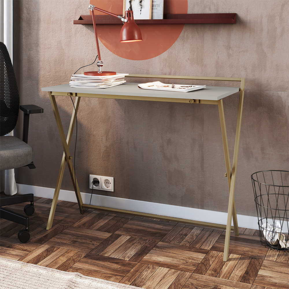 Escrivaninha Dobravel Estilo Industrial P1022 Arenas Dourado PP
