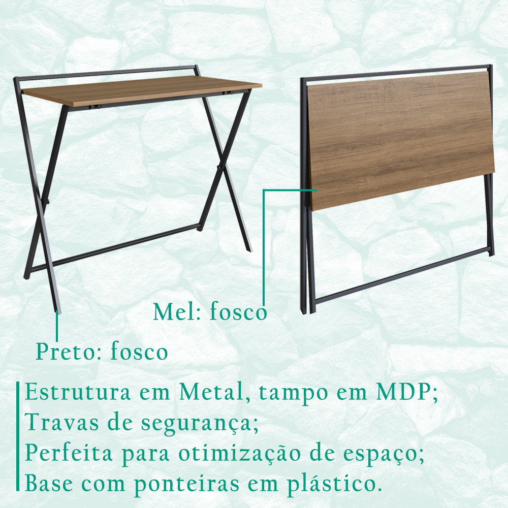 Escrivaninha Dobravel Estilo Industrial P1022 Preto Mell PP