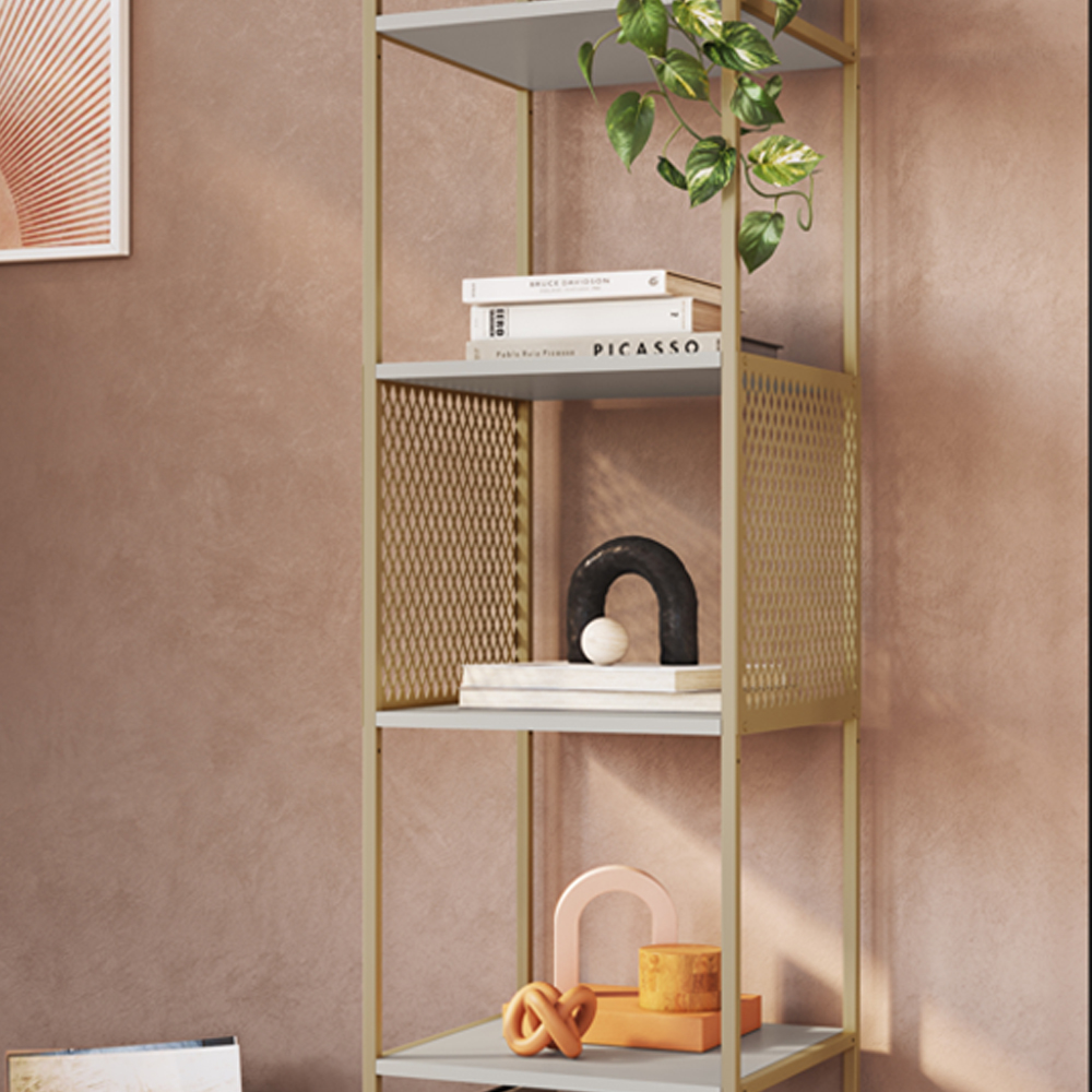 Estante 180 Cm Estilo Industrial Com Tela P1023 Arenas Dourado PP