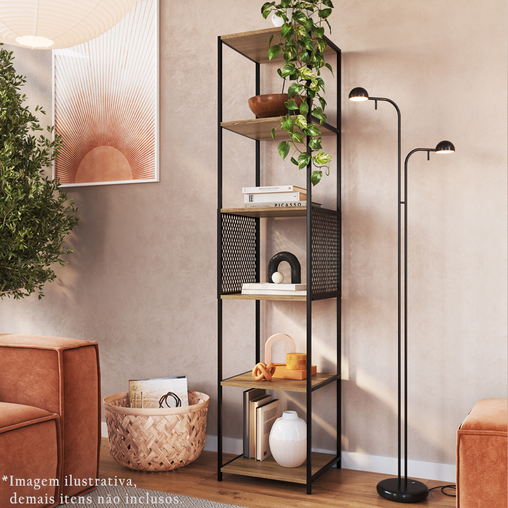 Estante 180 Cm Estilo Industrial Com Tela P1023 Preto Mell PP