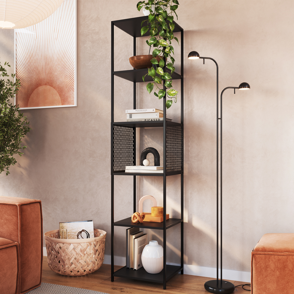 Estante 180 Cm Estilo Industrial Com Tela P1023 Preto PP