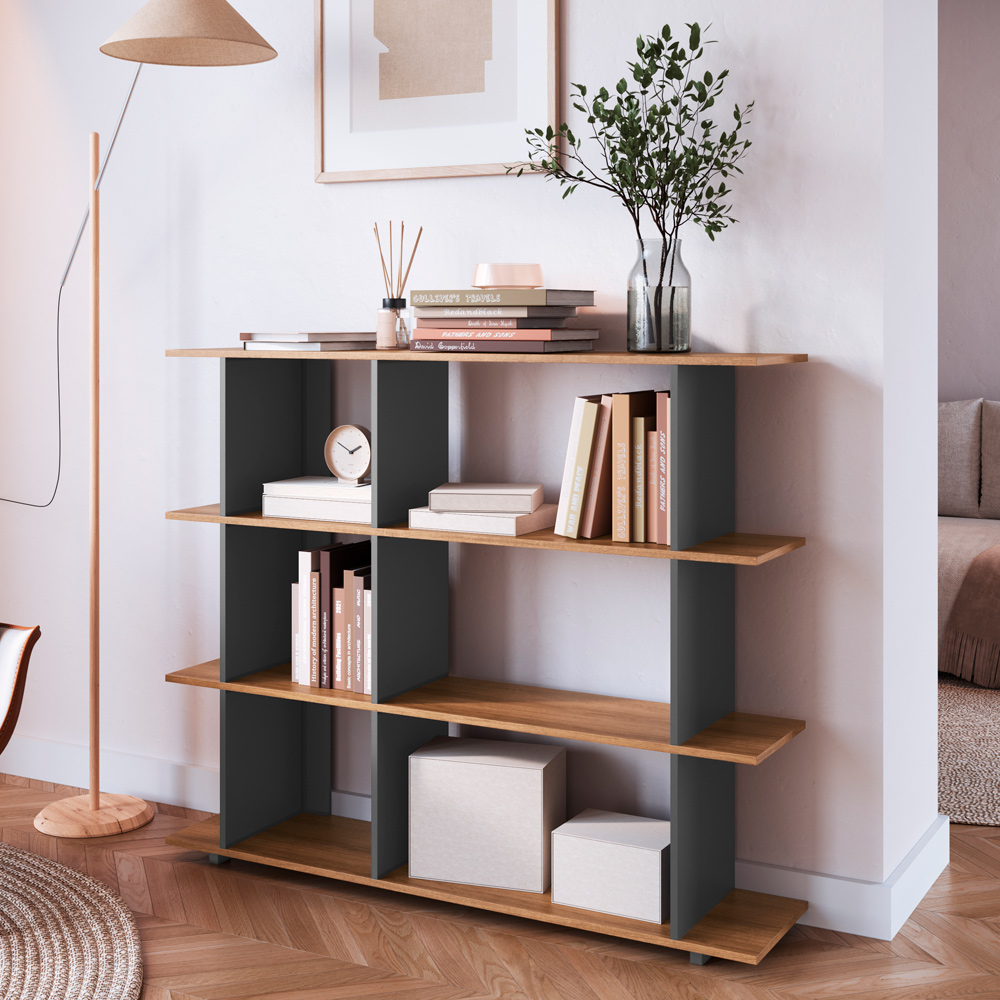 Estante Livreiro 135 cm 6 Nichos Grafite Mell P1037 PP Milani Store