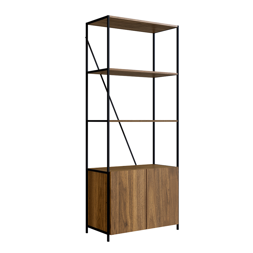 Estante Steel Wood 2 PT Preta e Noce