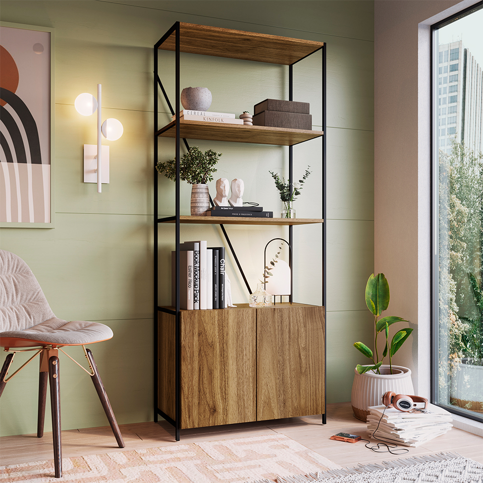 Estante Steel Wood 2 PT Preta e Noce