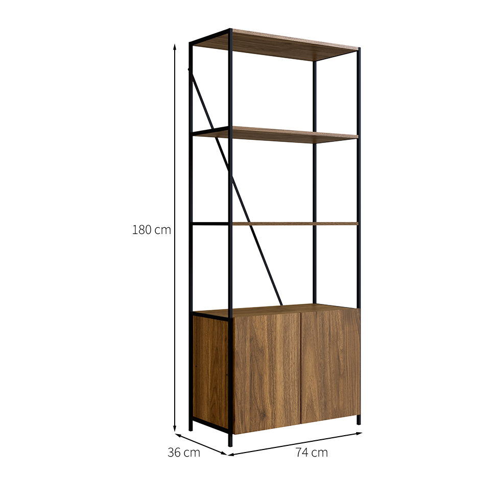 Estante Steel Wood 2 PT Preta e Noce