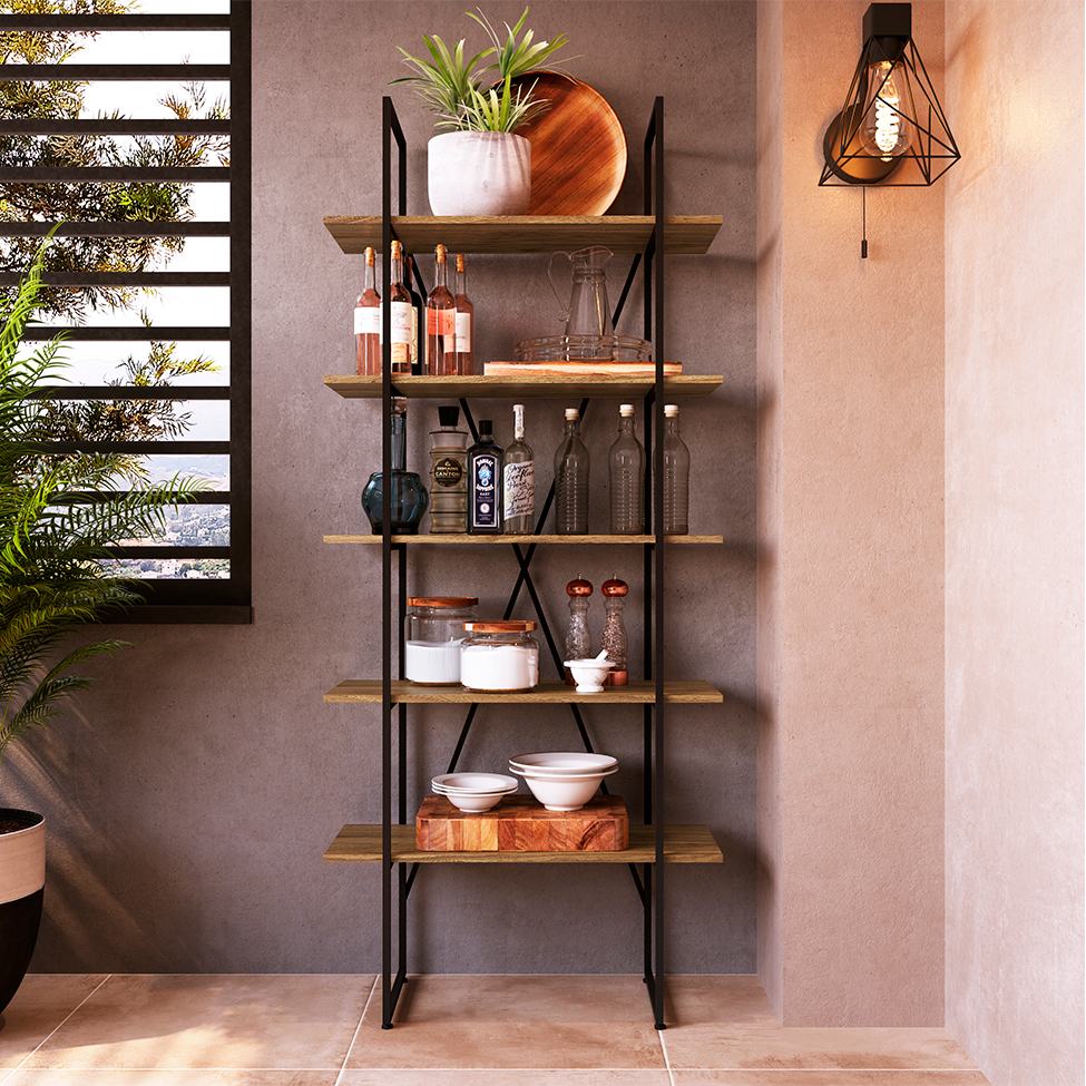 Estante Steel Wood Noce Oro e Preta