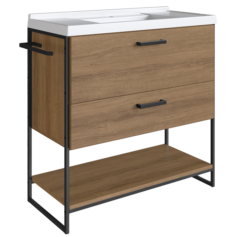 Gabinete Banheiro 80 cm Com Lavatorio Marmorite P1008 Preto Mell PP