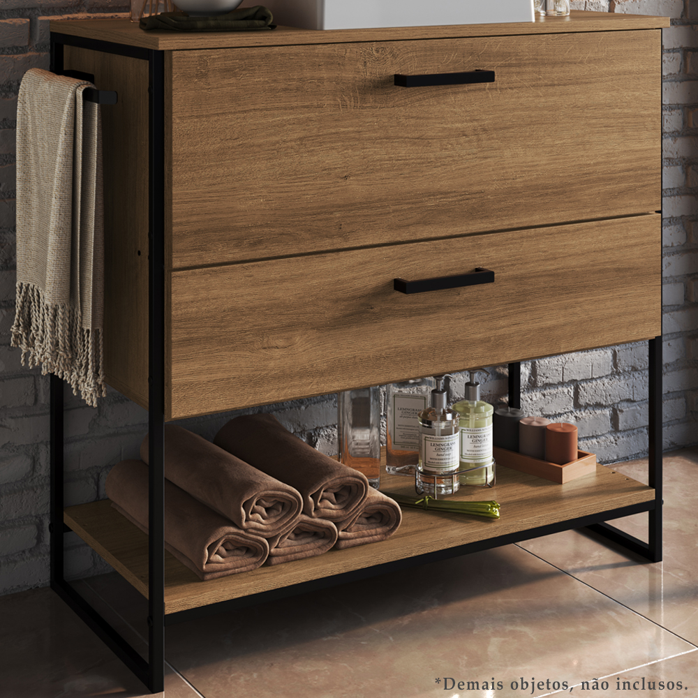 Gabinete Banheiro Industrial 80 CM 1028 Mell Aço Preto PP
