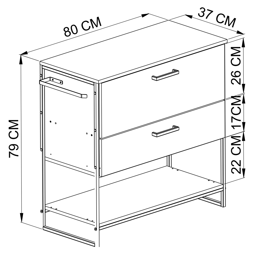 Gabinete Banheiro Industrial 80 CM 1028 Mell Aço Preto PP