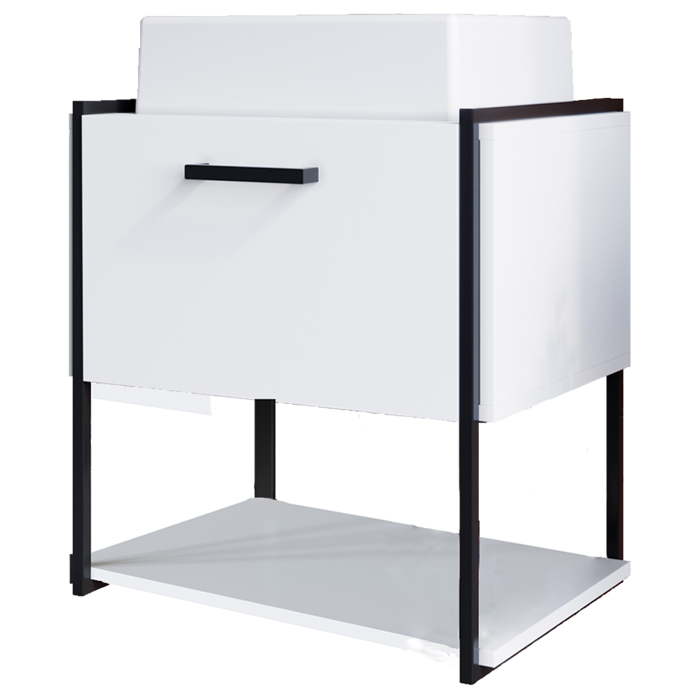 Gabinete Susp Banheiro 50 cm Com Cuba Preto Branco P1009 PP