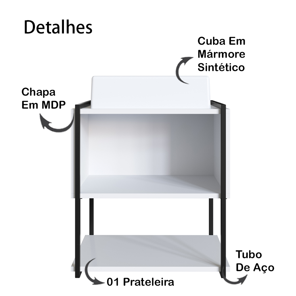Gabinete Susp Banheiro 50 cm Com Cuba Preto Branco P1009 PP