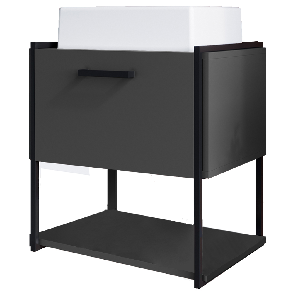 Gabinete Susp Banheiro 50 cm Com Cuba Preto Grafite P1009 PP