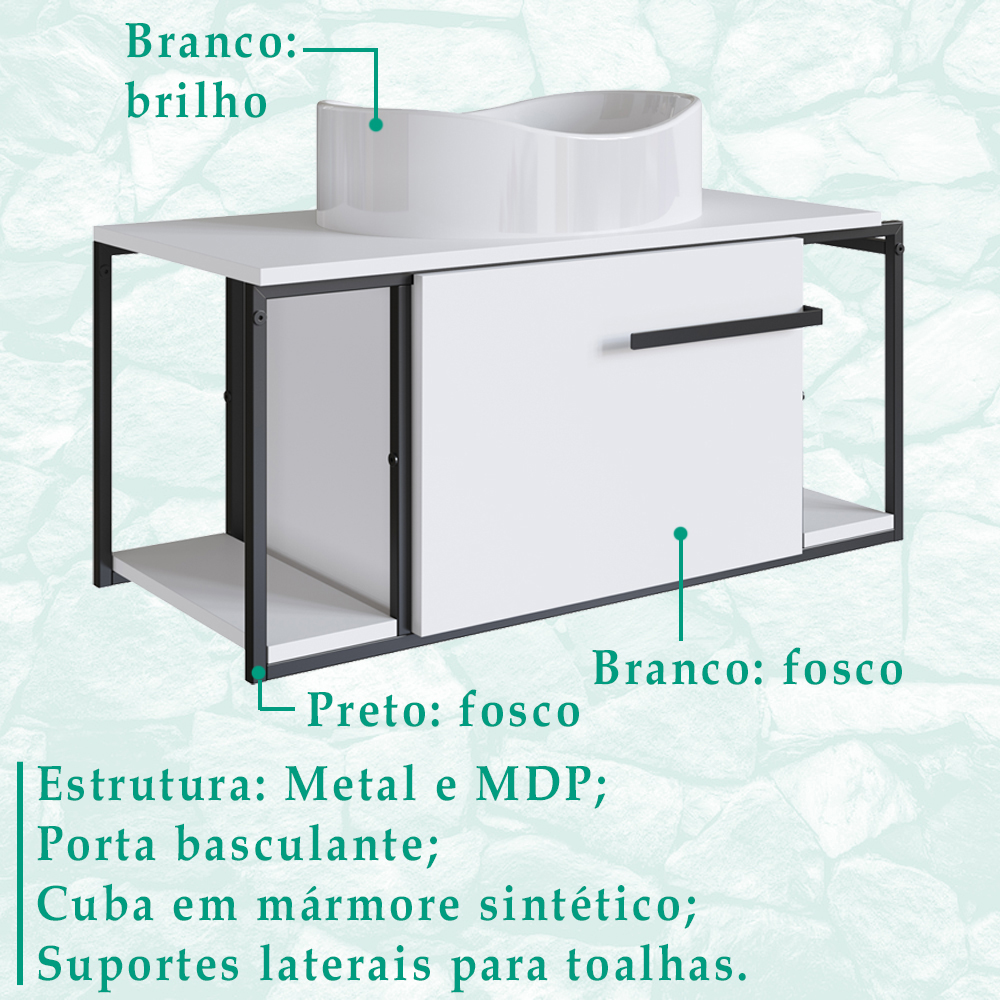 Gabinete Susp E Cuba Marmore Sintetico P1019X941012 Branco Branco PP