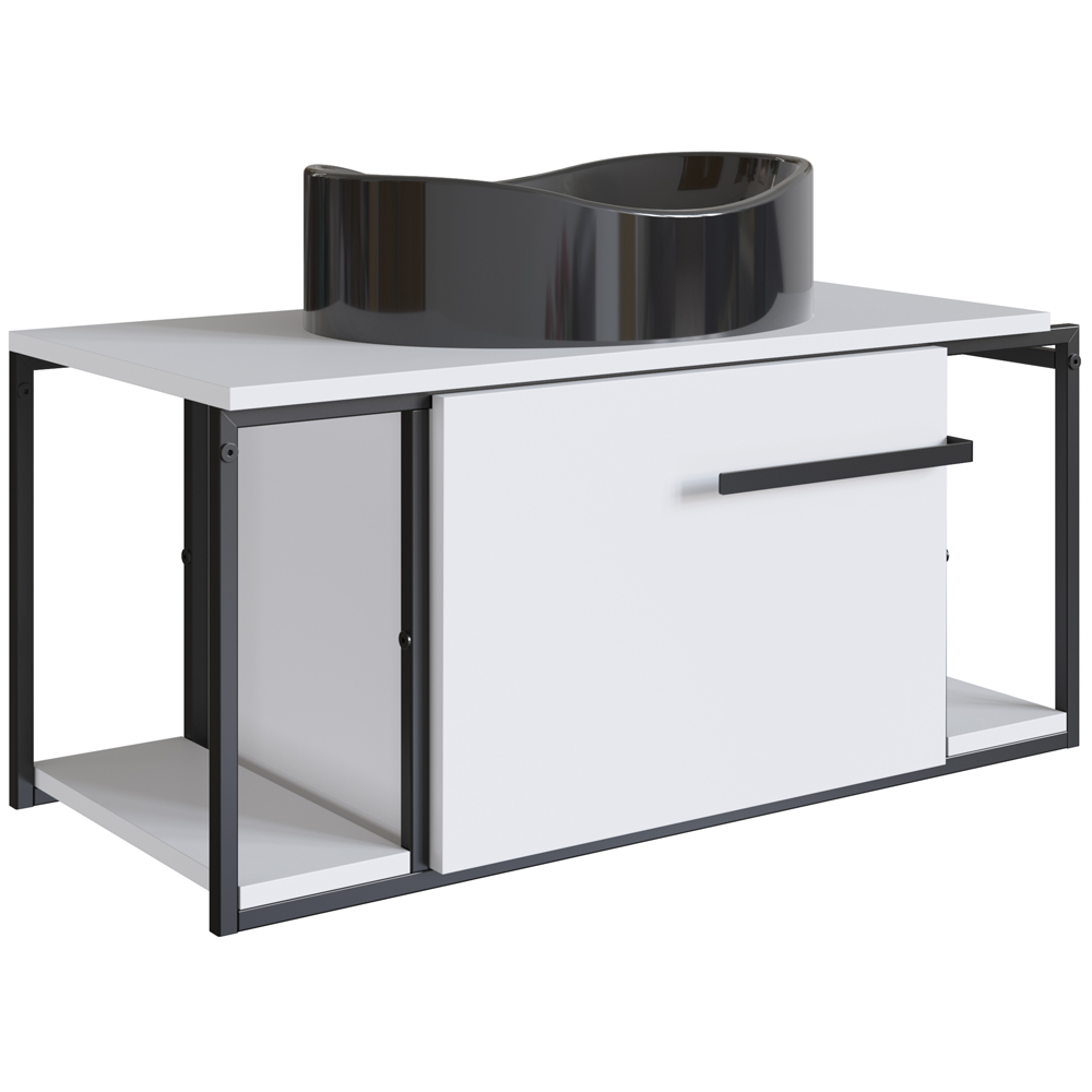 Gabinete Susp E Cuba Marmore Sintetico P1019X941012 Branco Preto PP