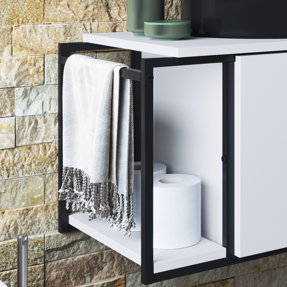 Gabinete Susp E Cuba Marmore Sintetico P1019X941012 Branco Preto PP