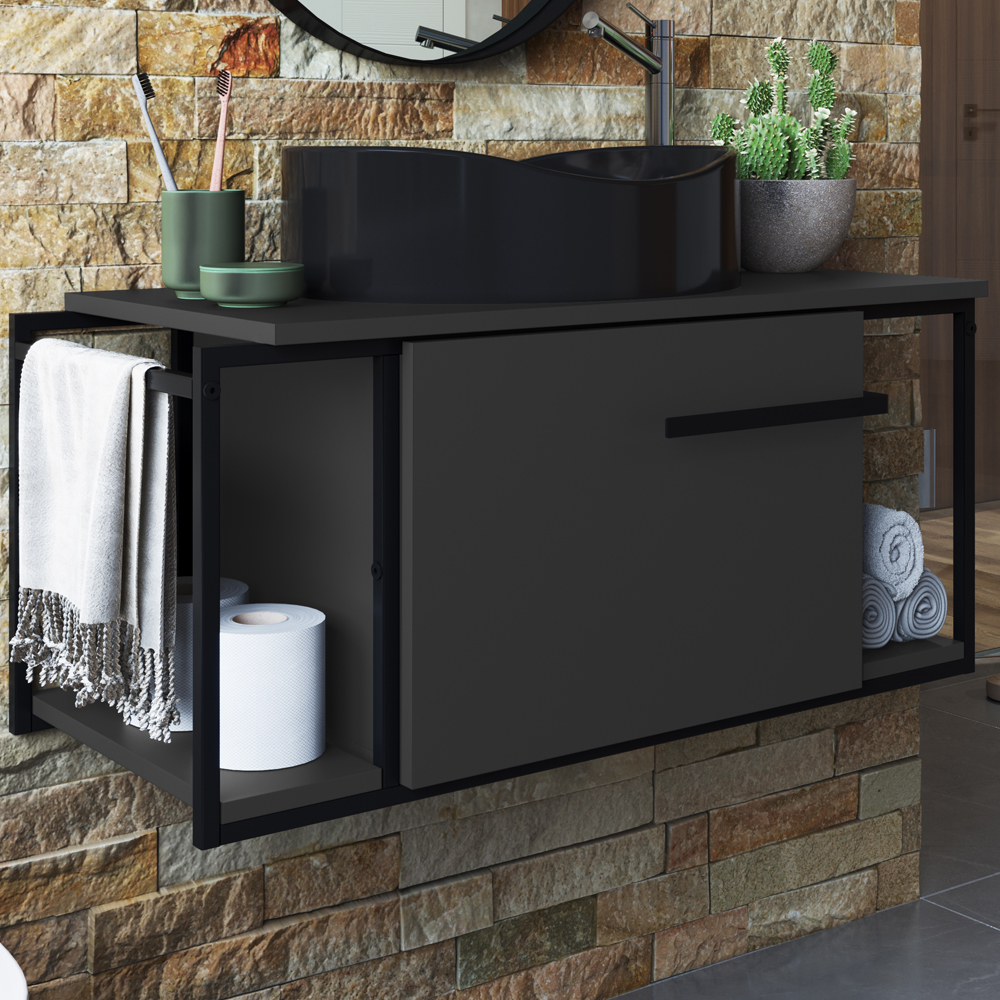 Gabinete Susp E Cuba Marmore Sintetico P1019X941012 Grafite Preto PP